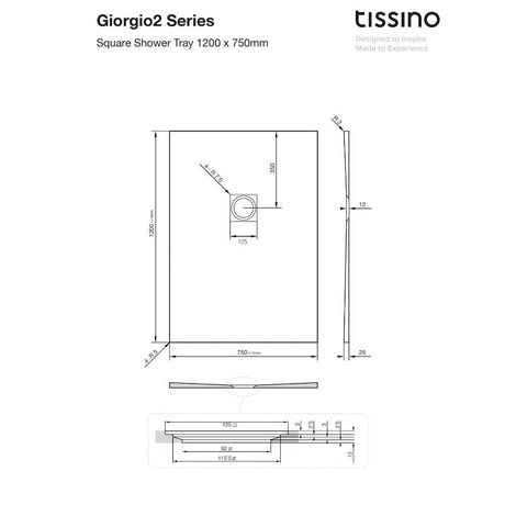 Tissino Rectangle Shower Tray 1200 x 750mm Tissino Giorgio2 Rectangle Shower Tray in Black Slate