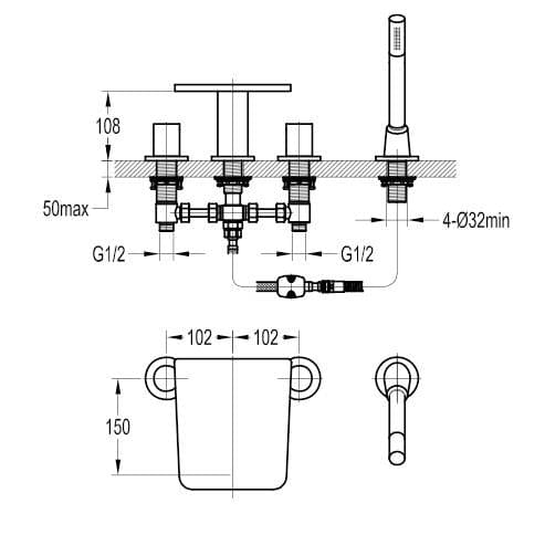Flova 4 Tap Hole Bath Set Flova Annecy 4 Hole Bath and Shower Mixer with Shower Set in Diamond Chrome