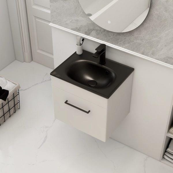 Imex Wall Mounted Vanity Unit Matt White / Black Imex Croma Wall Mounted Single Drawer 500mm Vanity Unit with 1 Tap Hole Basin