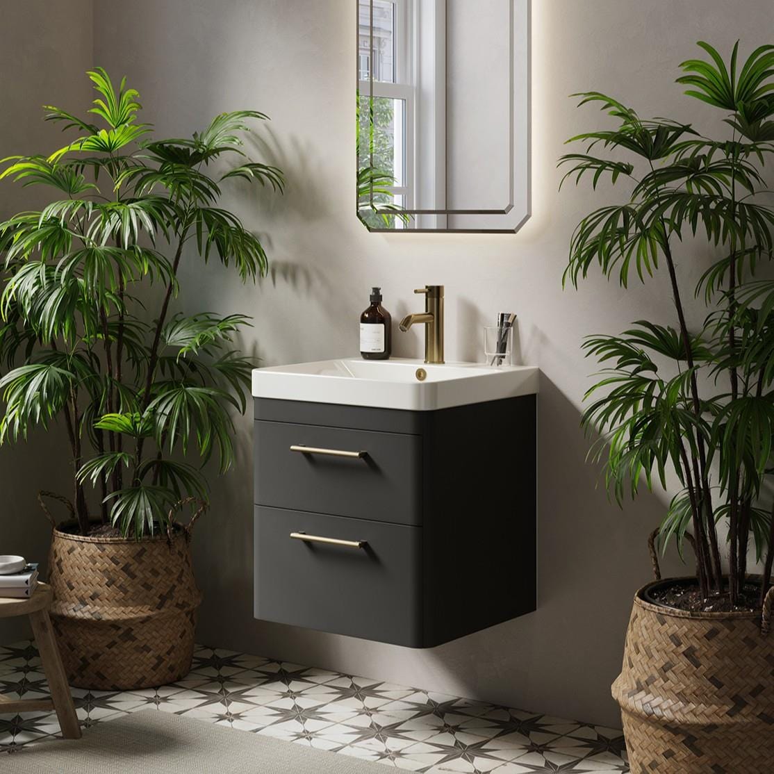 Saneux Wall Mounted Unit Saneux Hyde Vanity Unit With Basin - 500 x 460mm - Two Drawer - Wall Mounted