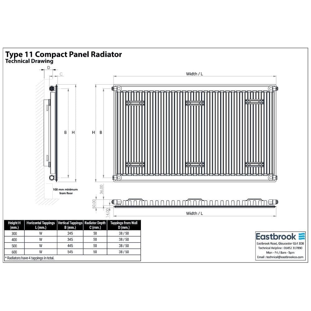 Aquarius Type 11 Aquarius Type 11 Compact Panel Radiator In Gloss White