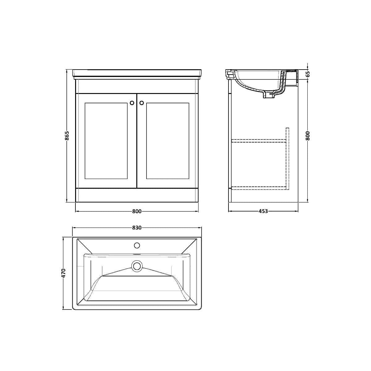Aquarius Bathrooms Floor Standing Vanity Unit Aquarius Leighton 800mm Floor Standing Two Door Vanity Unit with Basin