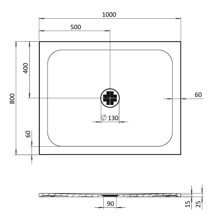 Crosswater Rectangle Shower Tray 800 x 1000mm Crosswater Creo Rectangle 25mm Stone Resin Shower Tray with Waste