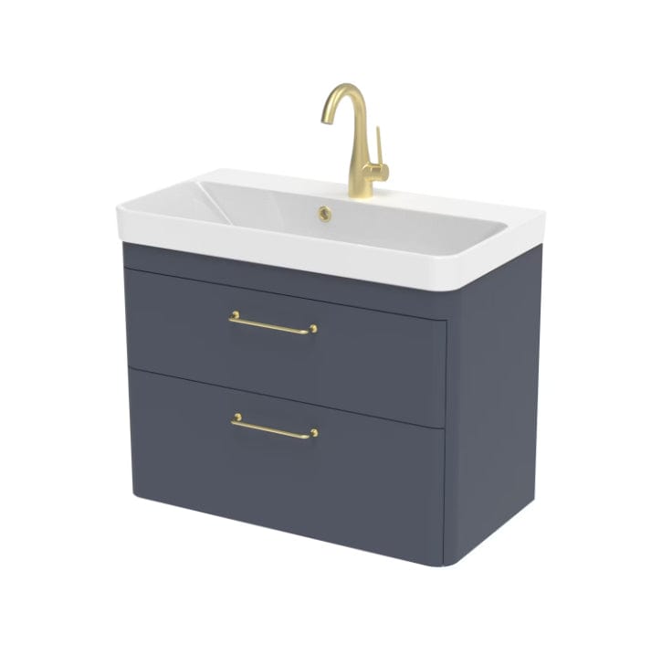 Saneux Wall Mounted Vanity Unit Matte Fiord / 0 Hole Saneux Hyde Vanity Unit With Basin - 700 x 370mm - Two Drawer - Wall Mounted