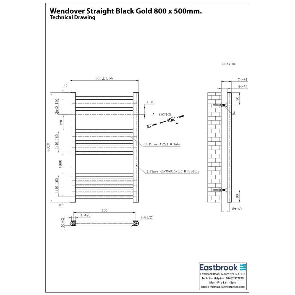 Eastbrook Wendover Straight Heated Towel Rail in Black Gold