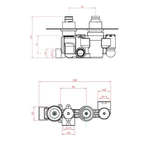 Sagittarius Concealed Shower Valve Sagittarius Ergo Lever 1 Outlet, 2 Handles Concealed Thermostatic Shower Valve