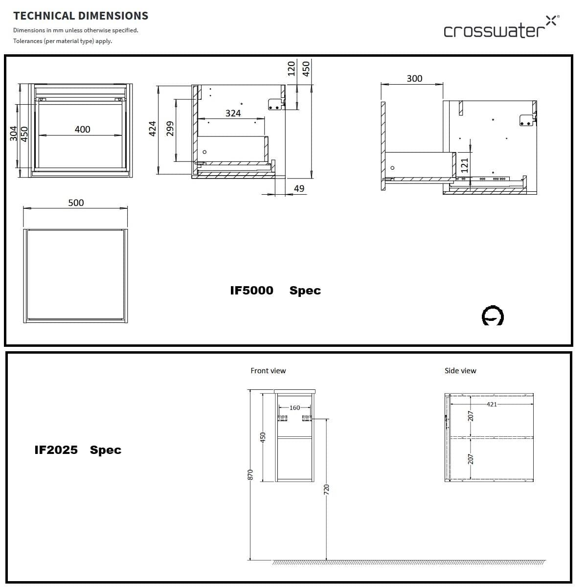 Crosswater Wall Mounted Vanity Unit Crosswater Infinity Wall Mounted Vanity Unit with Basin