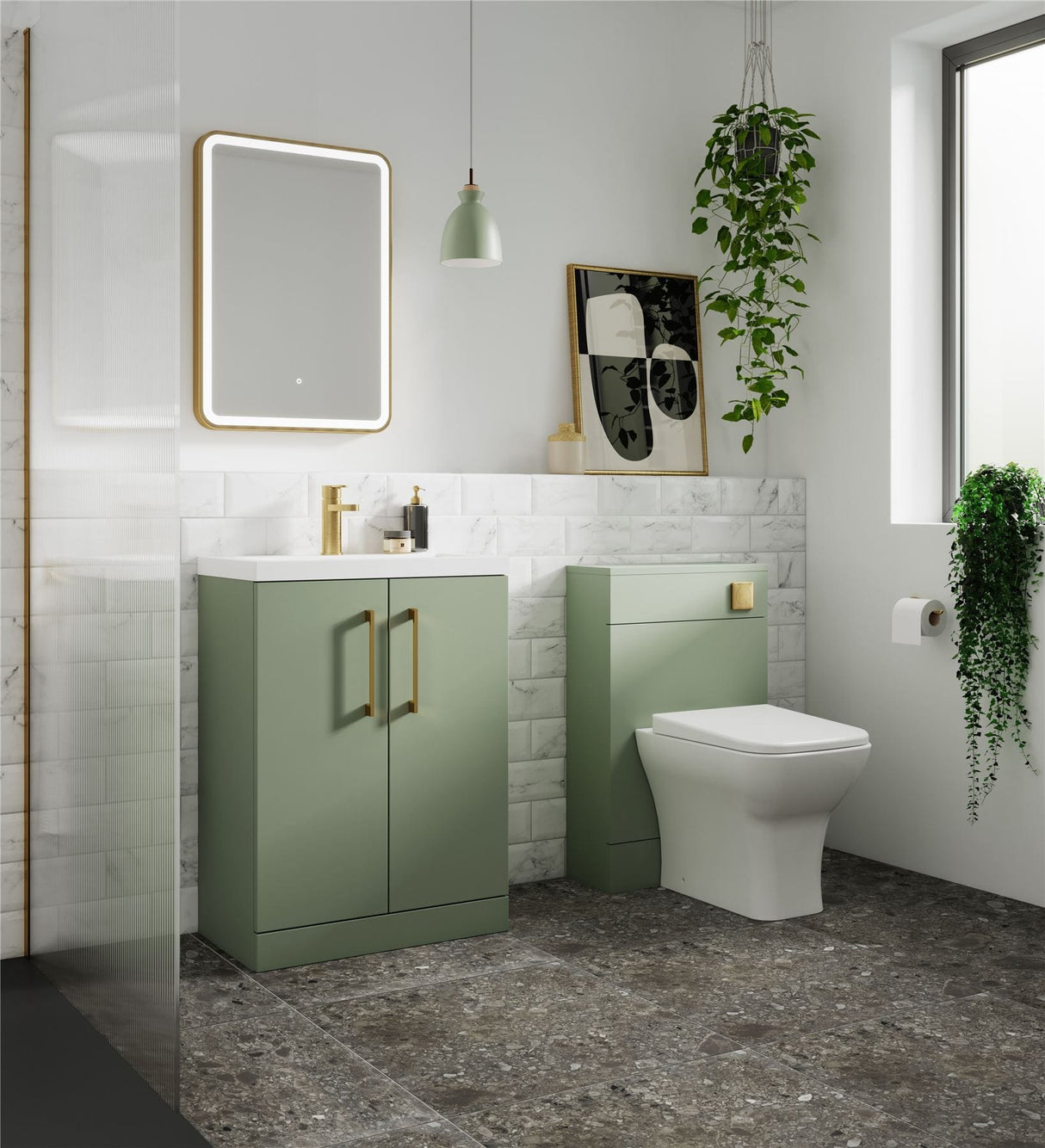 Aquarius Floor Standing Vanity Unit Satin Green Aquarius Brisbane 500mm 2 Door Floor Standing Vanity Unit with 1 Tap Hole Mid Edge Basin