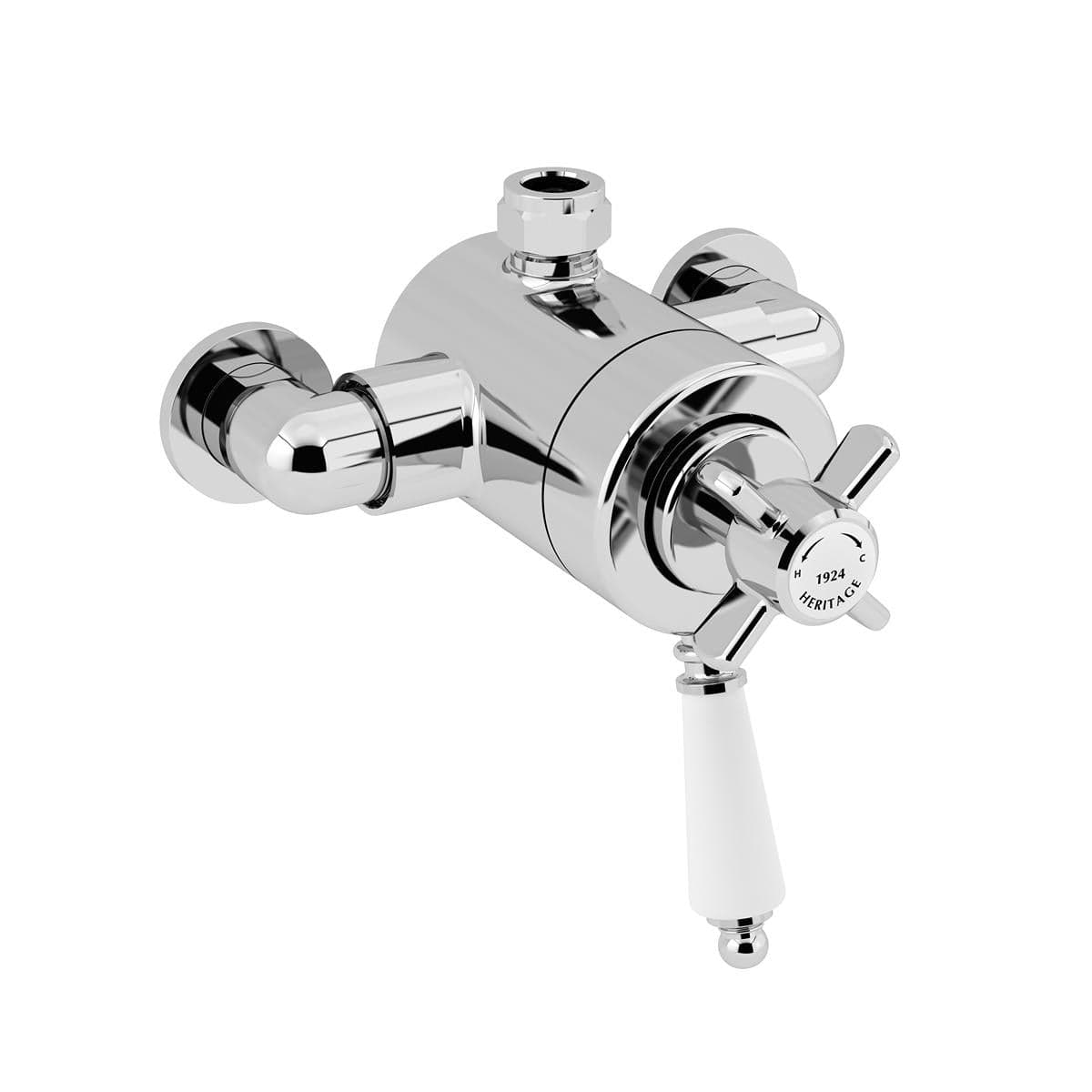 Heritage Exposed Shower Valve Chrome / Top Outlet Connection Heritage Dawlish Exposed Thermostatic, I Outlet, 2 Handle Shower Valve