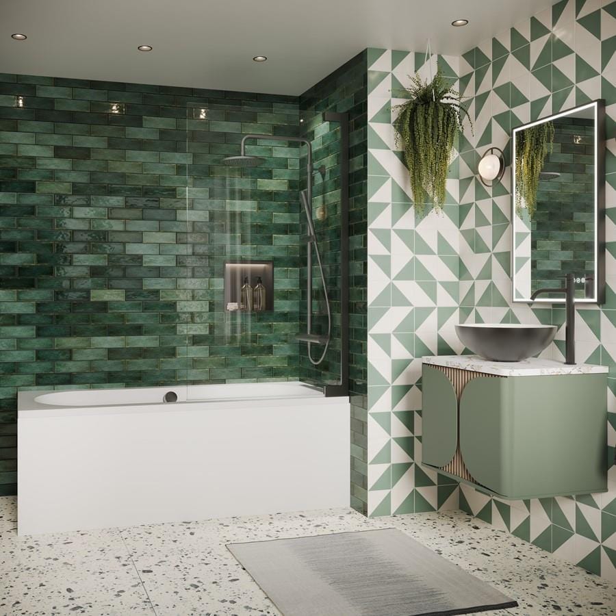 Crosswater Bath Screen Slate Crosswater Asura 8mm Hinged Bath Screen - 900 x 1500mm