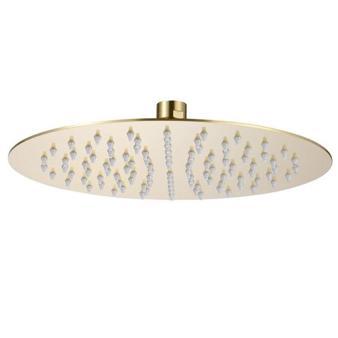 Aquarius Fixed Shower Head Brushed Brass Aquarius RainLux Round Slim Shower Head