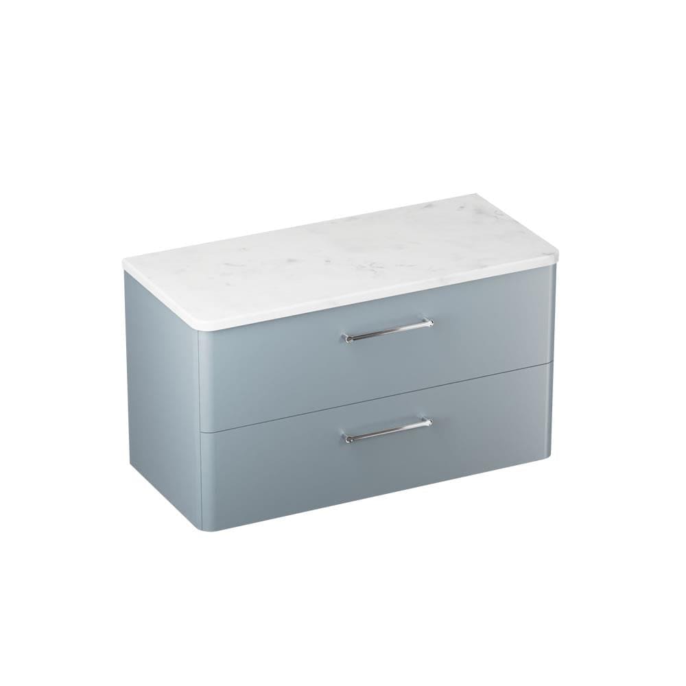Britton Wall Mounted Vanity Unit Dusty Blue / Carrara Marble Effect Worktop / Chrome Britton Camberwell Wall Mounted 1000mm Vanity Unit with Basin or Worktop