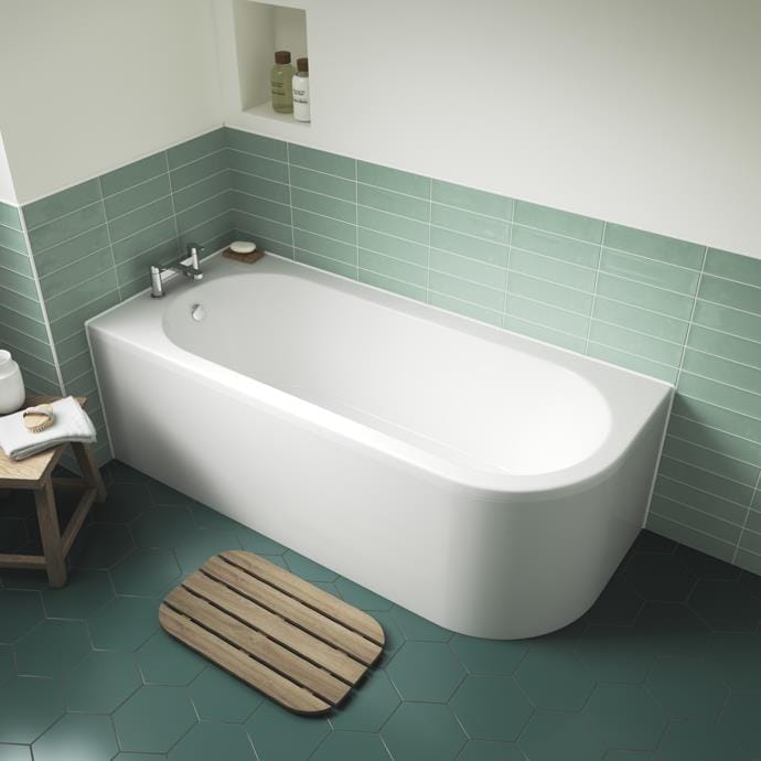 Aquarius Bathrooms Corner Bath Left Hand Aquarius Lunar Curved Back to Wall Corner Bath with Panel - 1700 x 725mm