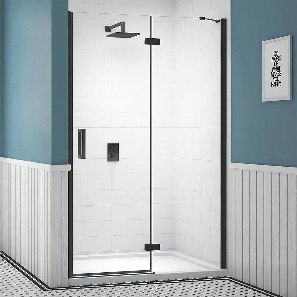 Merlyn Hinged Shower Door Matt Black / 900 adj (860-900mm) Merlyn Ionic Essence Frameless Hinged Shower Door and Inline Panel
