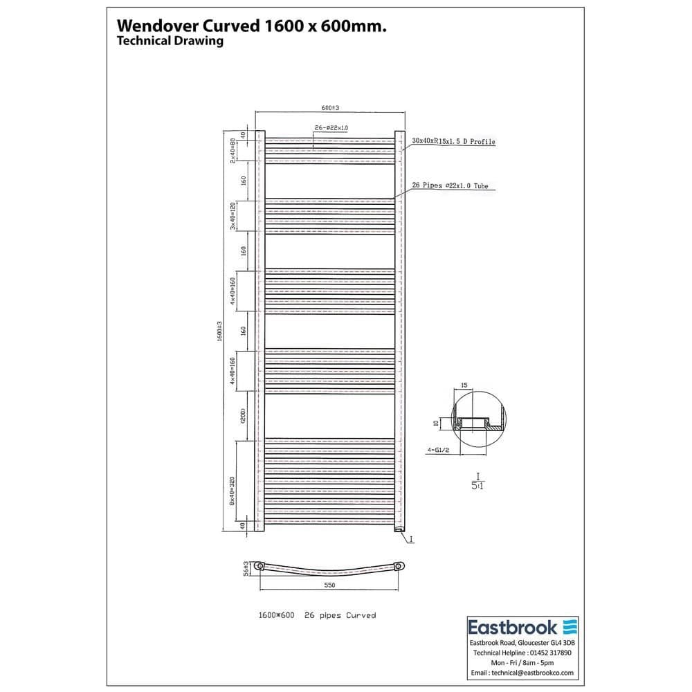 Eastbrook Wendover Curved Vertical Heated Towel Rail in Chrome