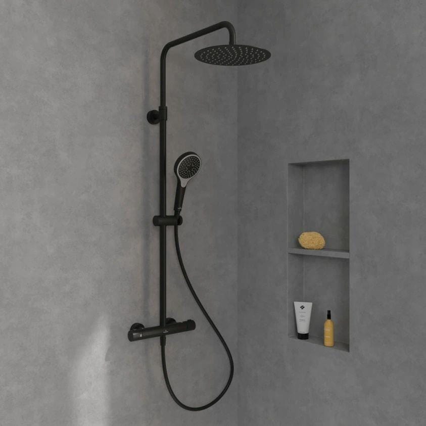Villeroy & Boch Exposed Shower Set Matt Black Villeroy & Boch Verve Exposed Shower Valve Set with Adjustable Riser, Fixed Head and Handset