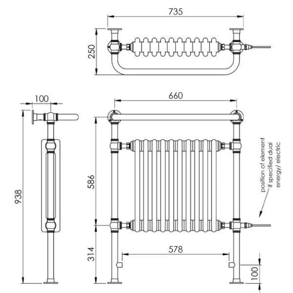Vogue Inset Radiator Vogue Regency Traditional Floor Mounted Radiator in Chrome/White