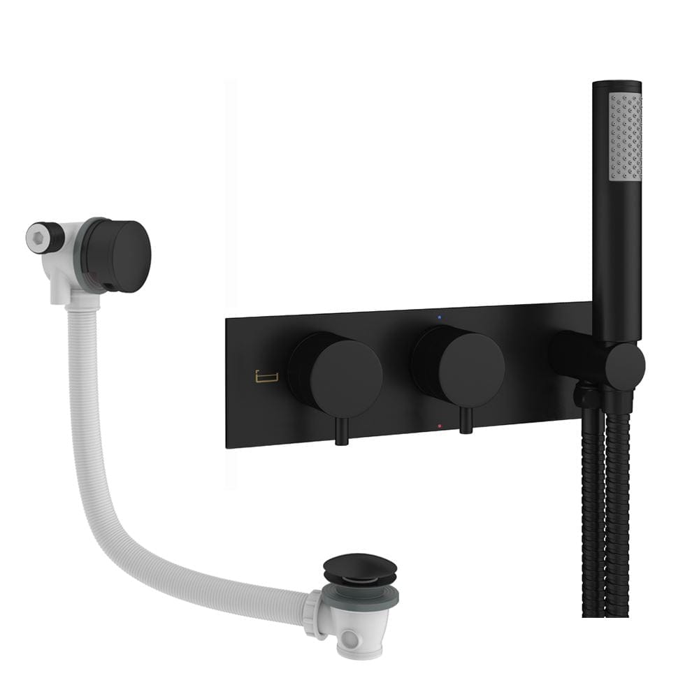 Crosswater Concealed Shower Set Matt Black Crosswater Design 2 Handle 2 Outlet Shower Set 5 with Integrated Handset and Overflow Bath Filler