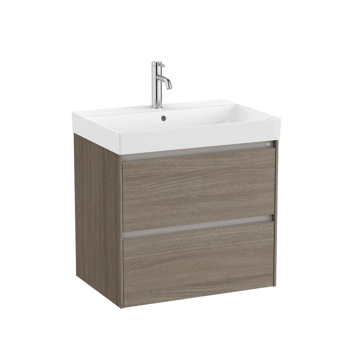 Roca Wall Mounted Vanity Unit Dark Elm Roca Ona 650mm Wall Mounted Two Drawer Vanity Unit with Basin