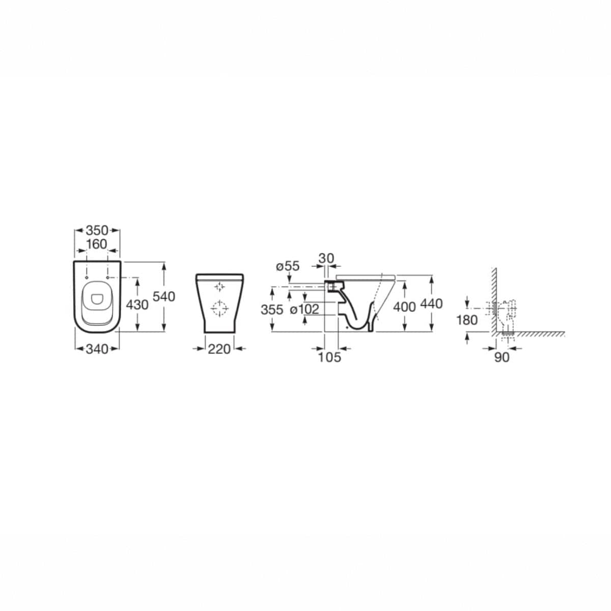 Roca Back To Wall Toilet Roca The Gap Square Back to Wall Rimless Toilet with Soft Close Seat