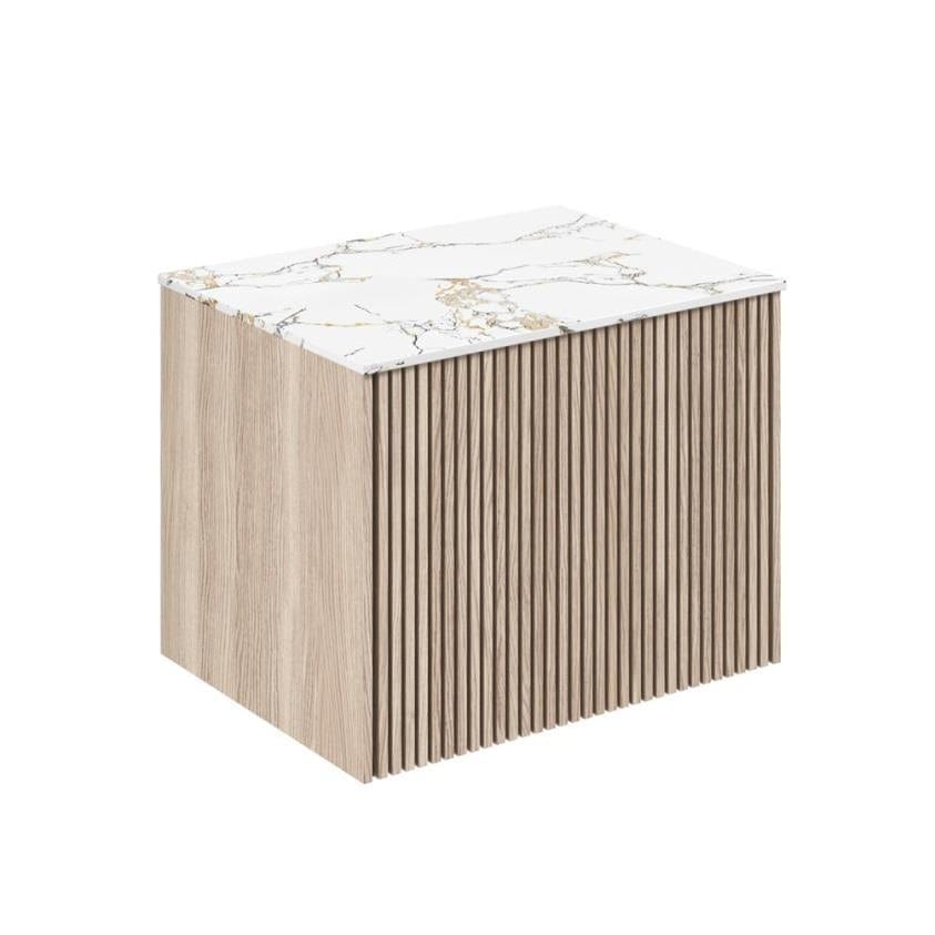 Crosswater Wall Mounted Vanity Unit Modern Oak / Gold Vein Estatuario / 600mm Crosswater Limit Wall Mounted Vanity Unit with Worktop