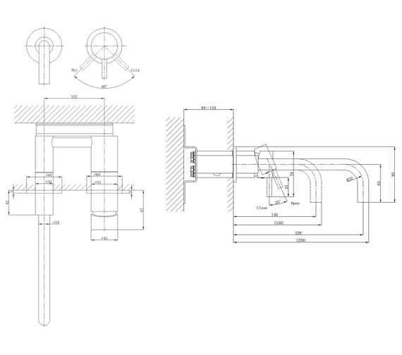 Crosswater Mpro 2 Hole Wall Mounted Basin Mixer Tap
