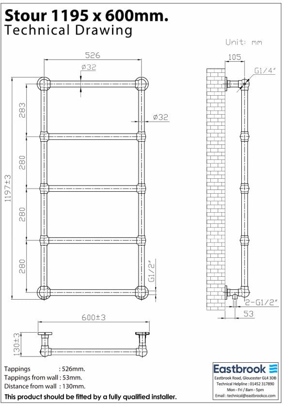 Eastbrook Traditional Towel Rail Eastbrook Stour Vertical Traditional Heated Towel Rail in Matt Black