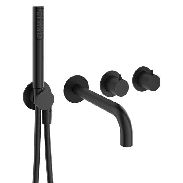 Crosswater Concealed Shower Valve Matt Black Crosswater MPRO Module 2 Outlet, 2 Handle Concealed Thermostatic Shower Valve with Bath Spout and Shower Handset