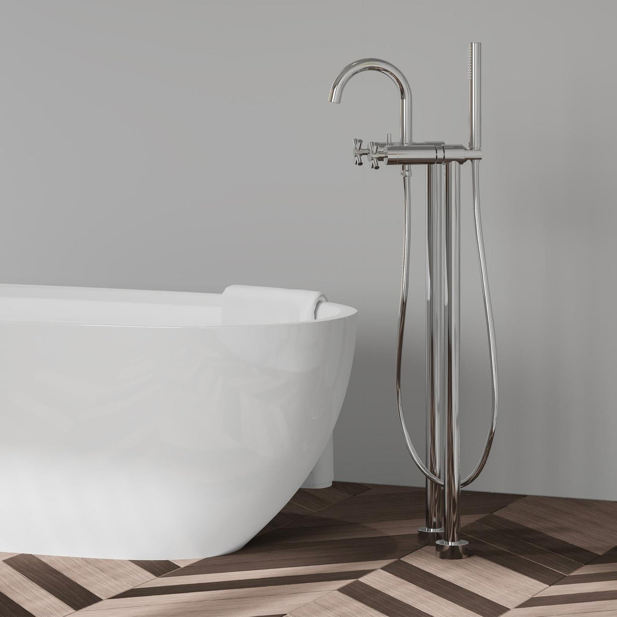 Flova Freestanding Bath Filler Flova XL Floorstanding Bath and Shower Mixer Tap with Shower Kit in Diamond Chrome