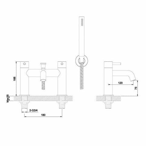 JTP Bath Shower Mixer JTP Inox Stainless Steel Bath and Shower Mixer with Shower Kit