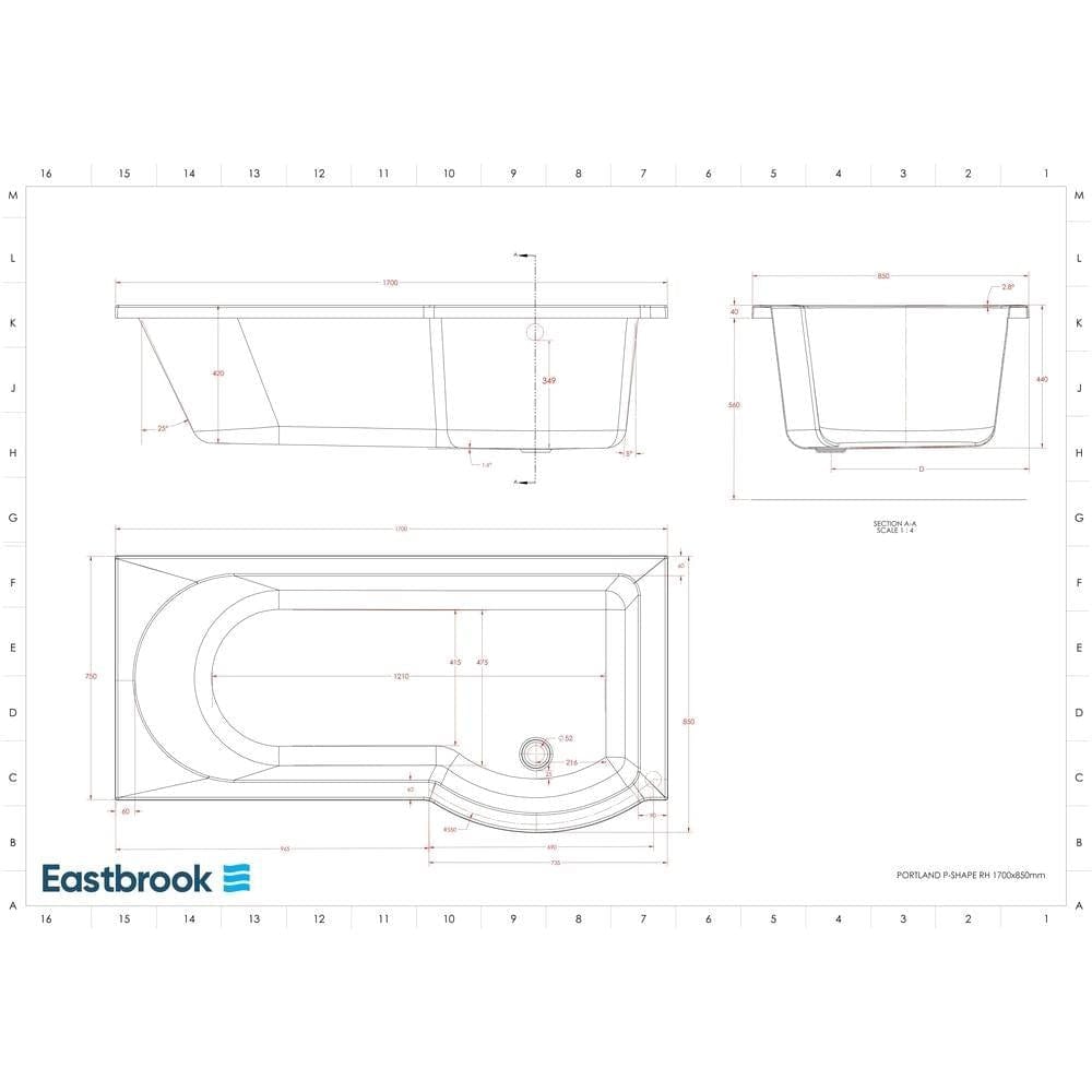 Eastbrook P-Shaped Shower Bath Eastbrook Portland P-Shape Shower Bath