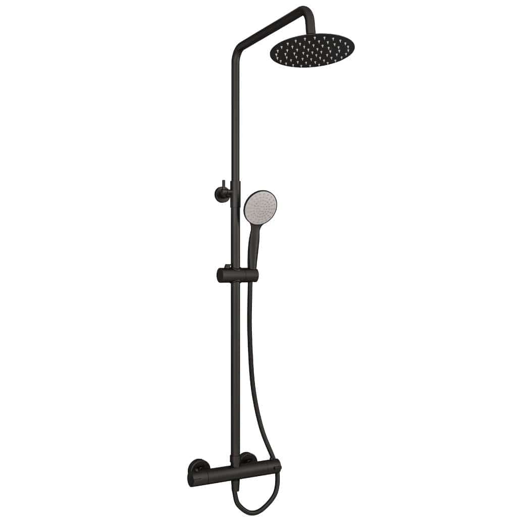Aquarius Exposed Shower Set Matt Black Aquarius Modern Round Thermostatic Shower