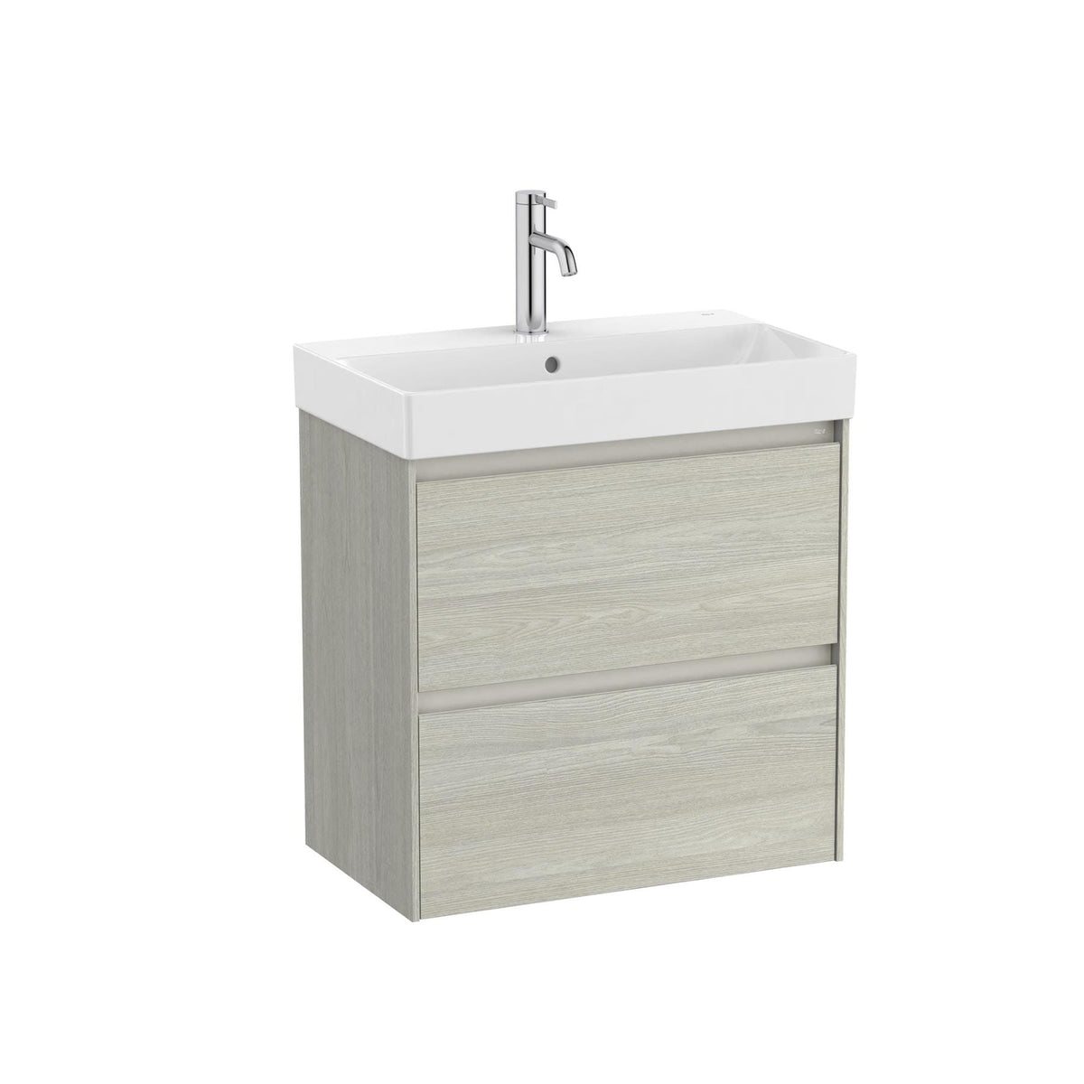 Roca Wall Mounted Vanity Unit White Oak Roca Ona 600mm Compact Wall Mounted Two Drawer Vanity Unit with Basin