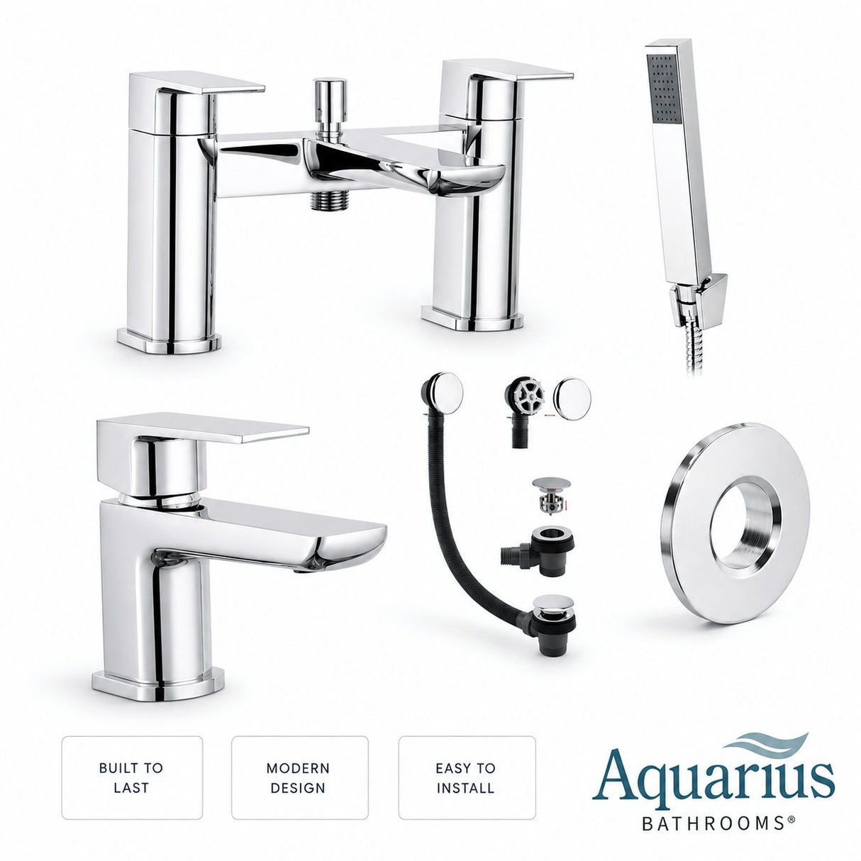 Aquarius Bathrooms Bath Shower Mixer Chrome Aquarius Hydro Complete Bath Brassware Pack with Basin Mixer, Bath and Shower Mixer