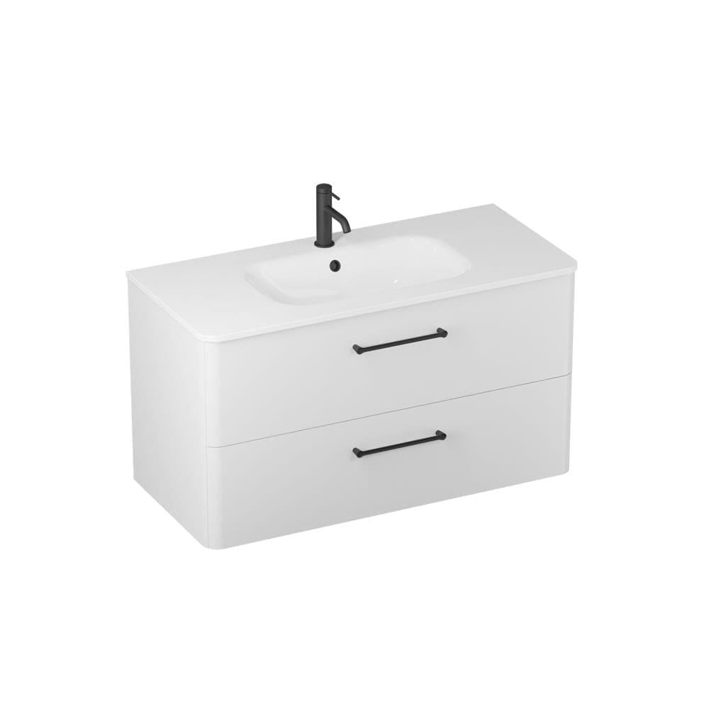 Britton Wall Mounted Vanity Unit Frosted White / 1 Tap Hole Basin / Matt Black Britton Camberwell Wall Mounted 1000mm Vanity Unit with Basin or Worktop
