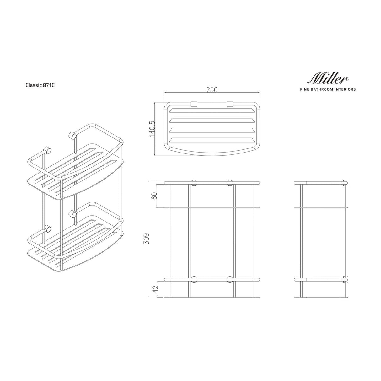 Miller Shelf Miller Signature D-Shaped 2-Tier Shower Shelf in Chrome