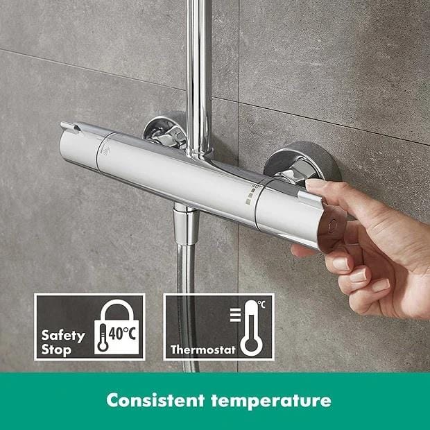 Hansgrohe Exposed Shower Set Hansgrohe Crometta S Exposed Thermostatic Shower Set with Fixed Shower Head and Handset in Chrome