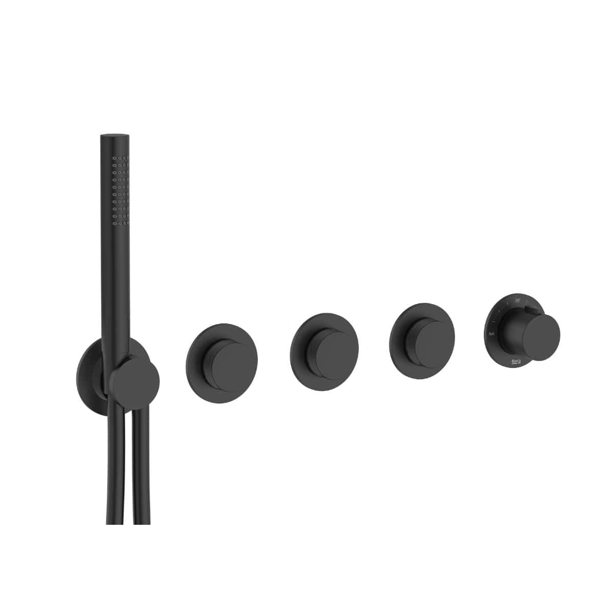 Roca Concealed Shower Set Roca T-Multi Switch Thermostatic Concealed Shower Valve with Rainshower Head, Pencil Handset and Overflow Bath Filler