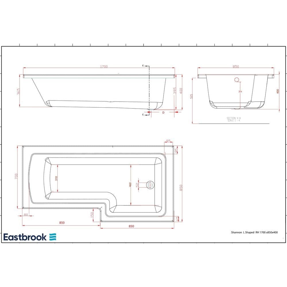 Eastbrook L-Shaped Shower Bath Eastbrook Shannon L-Shape Shower Bath