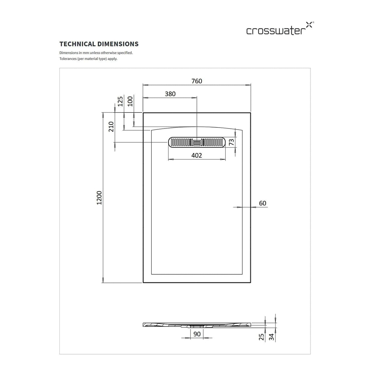 Crosswater Vito Rectangle 25mm Stone Resin Shower Tray