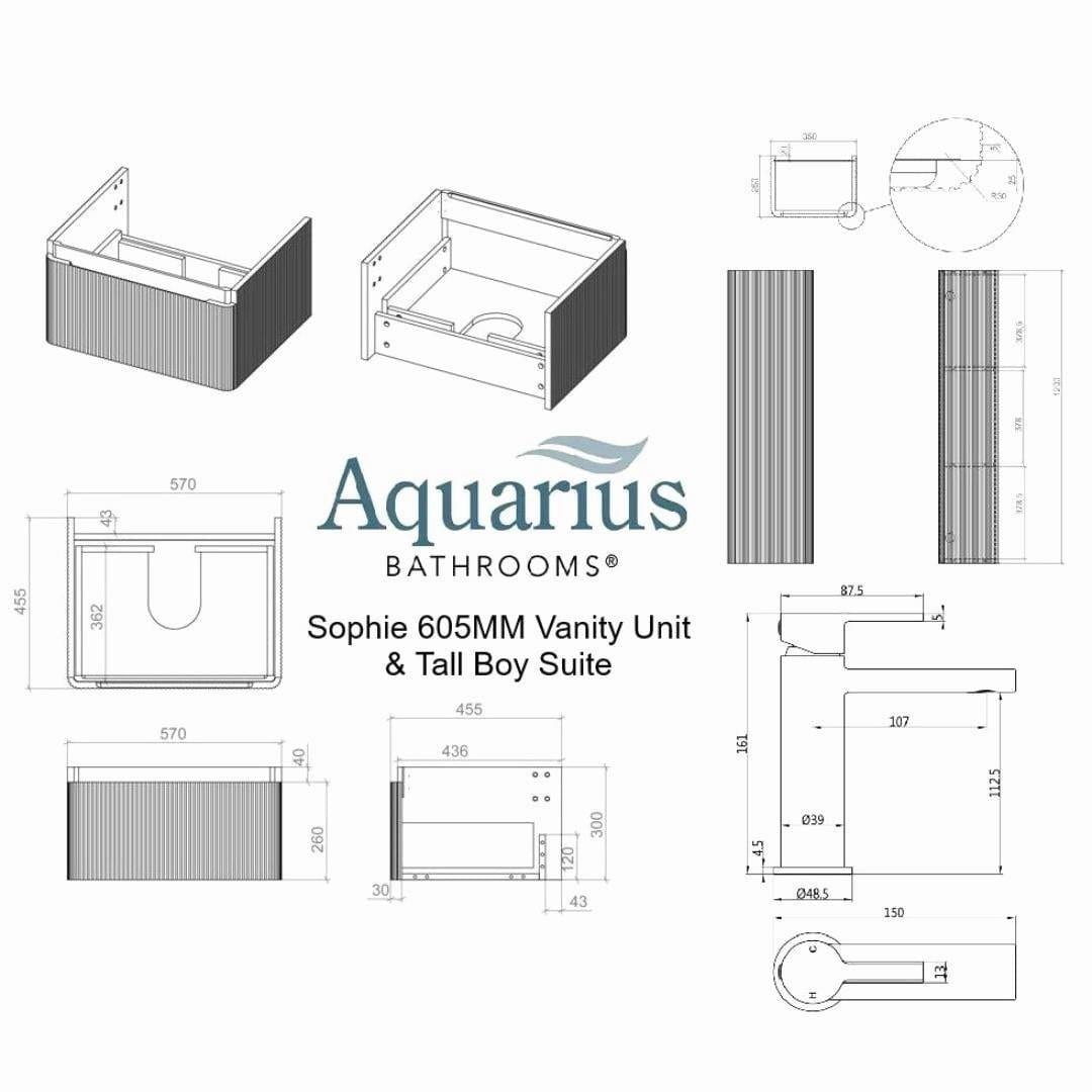 Aquarius Wall Mounted Vanity Unit Aquarius Sophie 605mm Vanity Unit and Tall Boy Set with Finishes