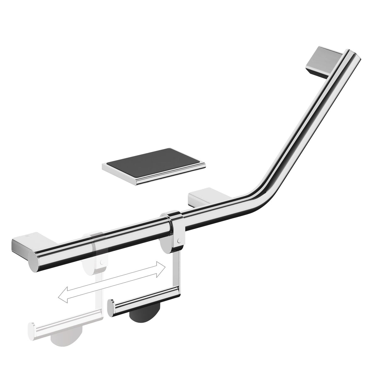 hib. Angled Grab Rail with Toilet Roll Holder & Shelf with Anti-Slip Mat