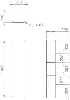 Saneux Storage Unit Saneux Hyde Tall Unit - 1400 x 300 x 240mm - Reversible Door