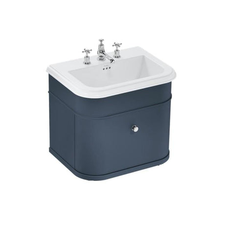 Burlington Wall Mounted Vanity Unit Blue / Ceramic Basin - 3 Tap Hole / Chrome Burlington Chalfont 650mm Wall Mounted Single Drawer Vanity Unit with Basin