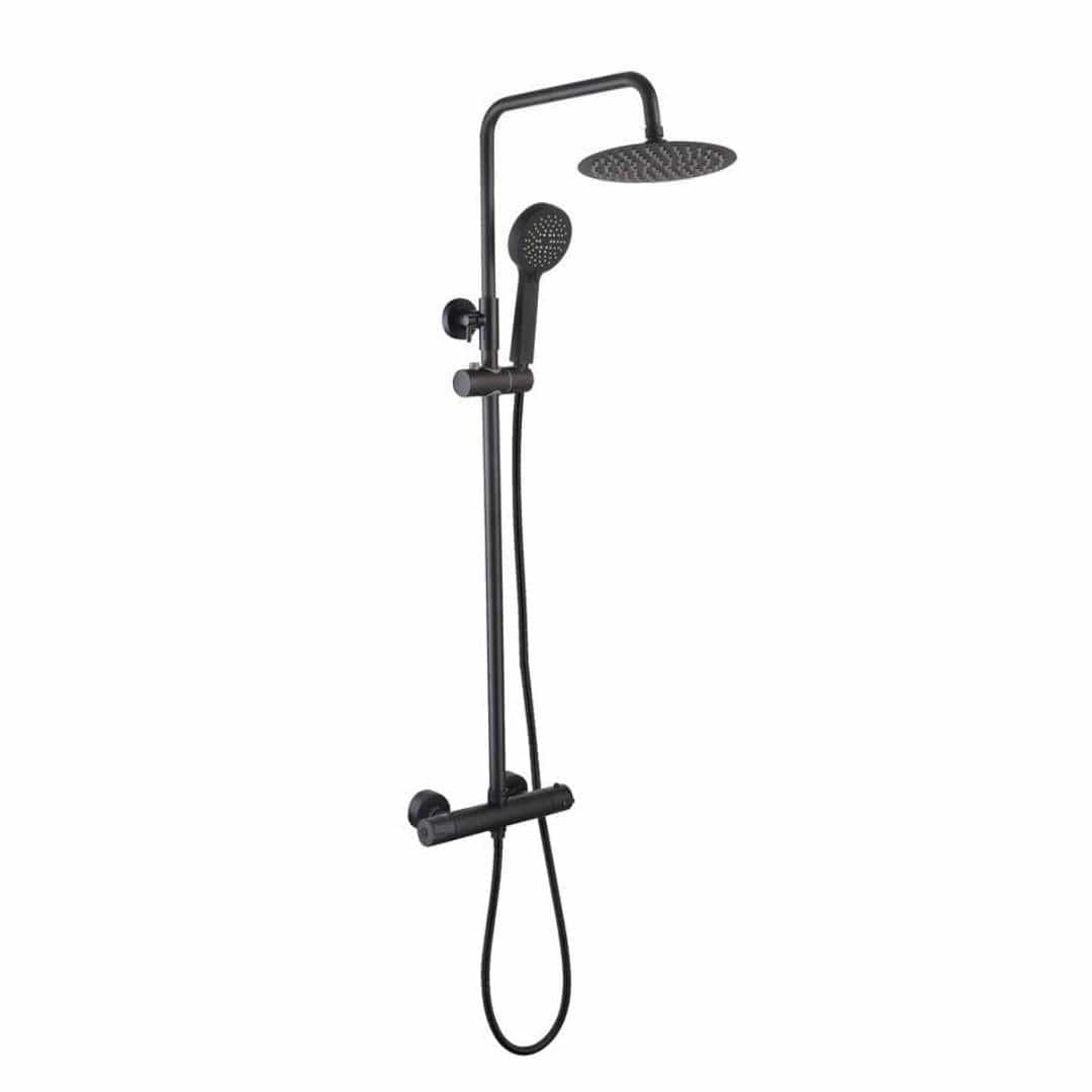 Aquarius Exposed Shower Set Matt Black Aquarius RainLux Eco Round Adjustable Exposed Bar Shower System