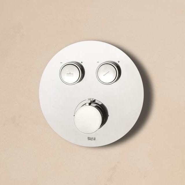 Roca Concealed Shower Set Roca T-3000 Round Switch Thermostatic Concealed Shower Valve with Rainshower Head, Shower Handset and Slide Rail Set