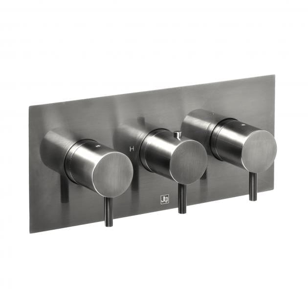 JTP Concealed Shower Valve Brushed Black JTP VOS 2 Outlet, 3 Handle, Horizontal Concealed Thermostatic Shower Valve