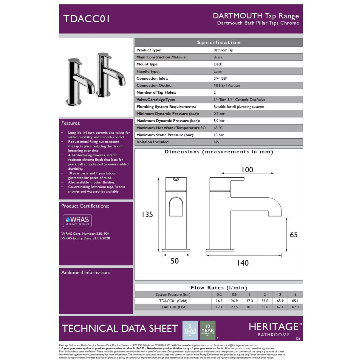 Heritage Pillar Bath Tap Heritage Dartmouth Bath Pillar Taps (Pair)