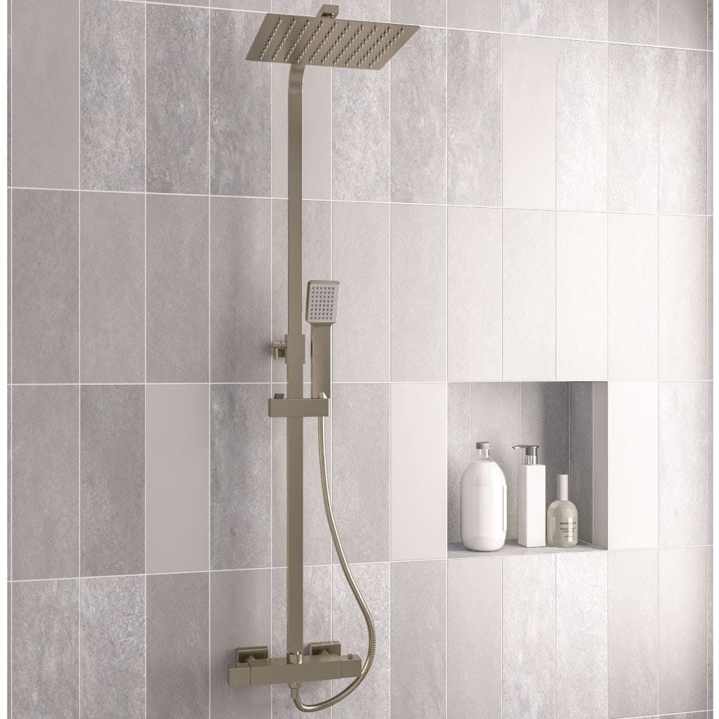 Eastbrook Exposed Shower Set Brushed Brass Eastbrook Modern Square Thermostatic Shower Valve Set with Adjustable Riser, Showerhead and Handset
