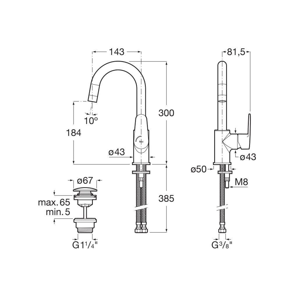 Roca Mono Basin Tap Roca Victoria Plus Cold Start Basin Mixer Tap with Side Handle and Click Clack Waste